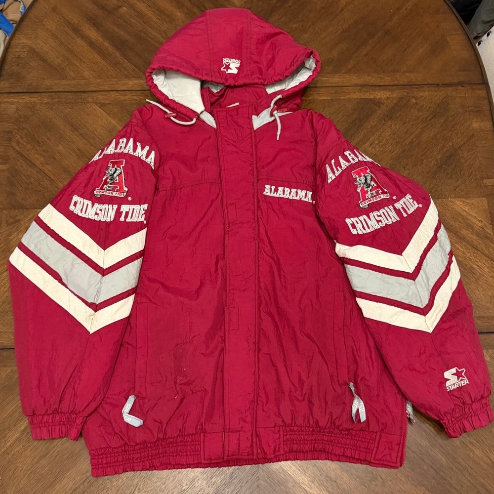 Vintage Starter Alabama Crimson Tide Puffer Jacket Red XL NCAA Parka 90s Hooded